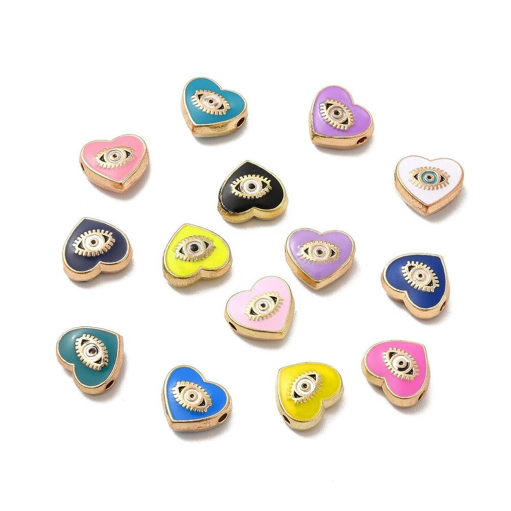 2433 100pcs Random Enamel Heart Evil Eye Beads Horse Eye Valentine Beads